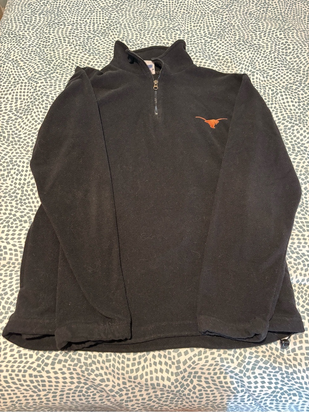 Black Quarter-Zip Fleece Sweater with Orange Longhorn Logo